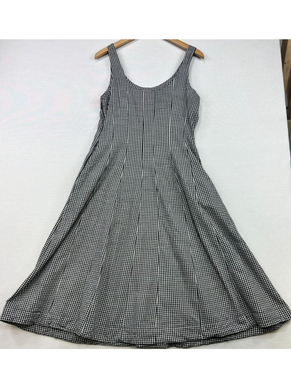 Womens Cottagecore Midi Dress Sleeveless Side Zip Sz 10 Black White Gingham - Picture 2 of 10